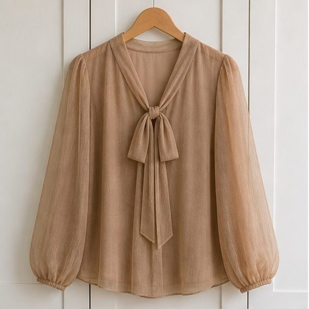 Charcoal Tie Neck Blouse